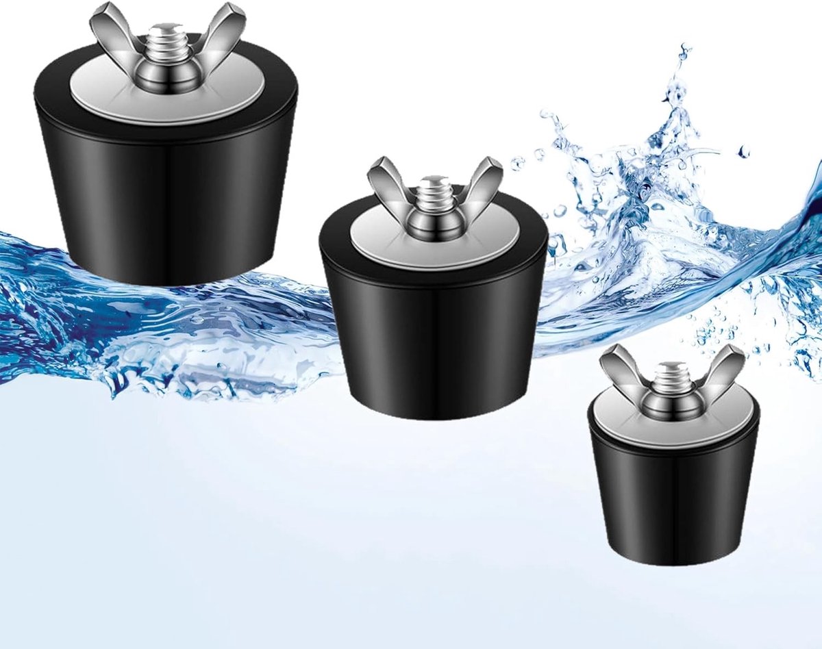 Set van 3 Rubber Stoppen voor Winterse Zwembaden, Geschikt voor 25-38-51mm Afvoerpijpen, Inclusief RVS Bouten voor Betrouwbare Afsluiting