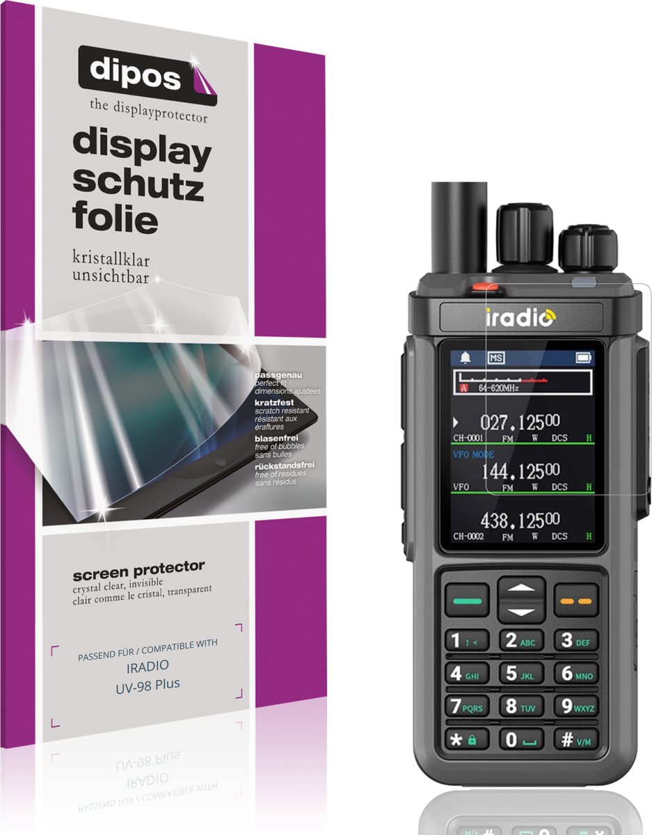 dipos – 4x Beschermfolie geschikt voor IRADIO UV-98 Plus | Krasbestendige & heldere Screenprotector Ultra-Thin