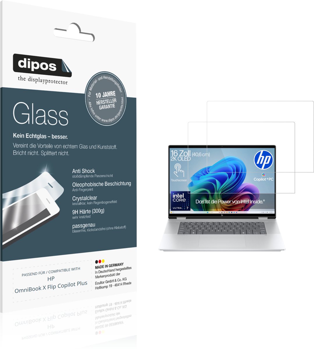 dipos – 2x Pantserfolie geschikt voor HP OmniBook X Flip Copilot Plus | 9H Screenprotector