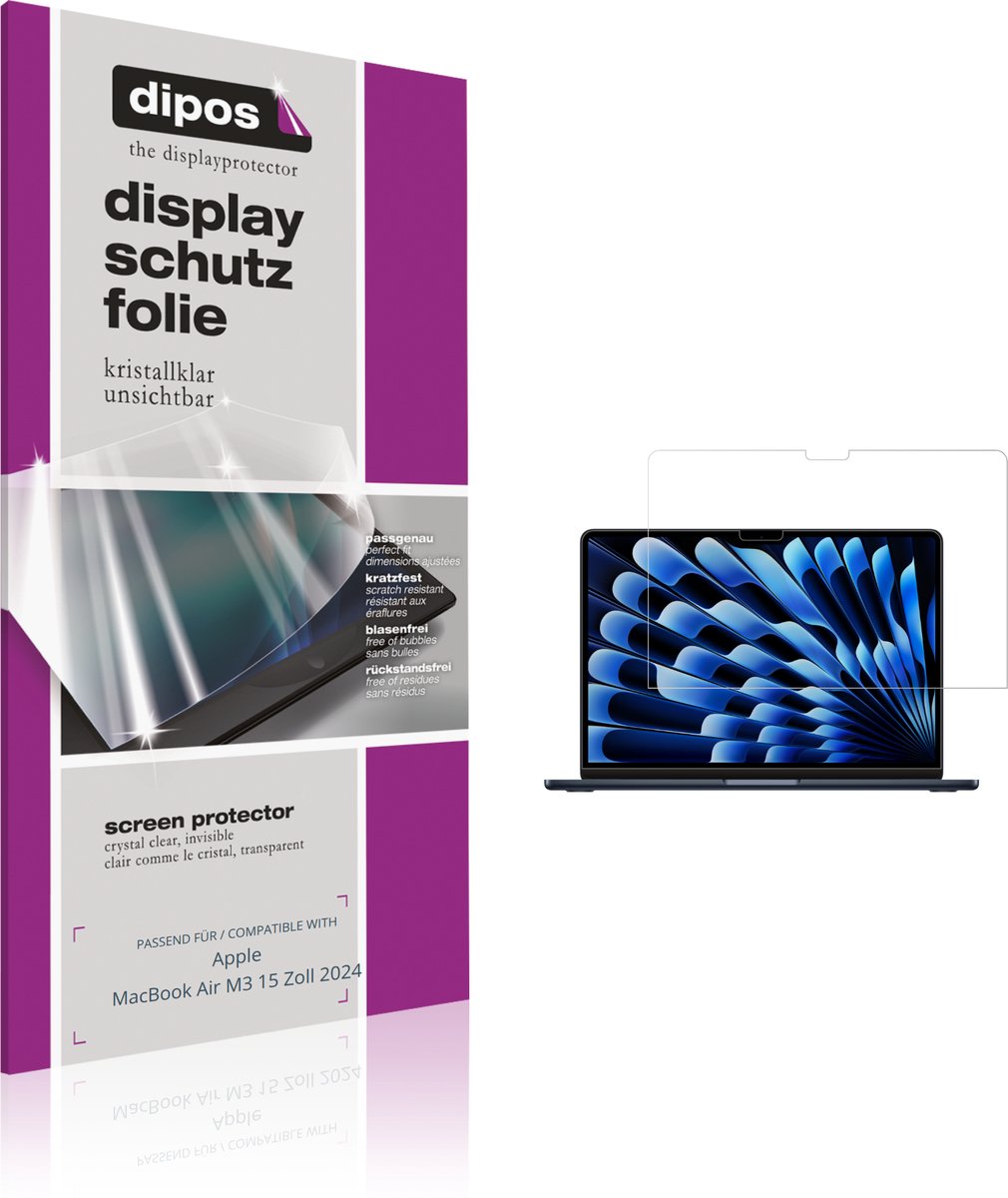 dipos – 2x Beschermfolie geschikt voor Apple MacBook Air M3 15 Zoll 2024 | Krasbestendige & heldere Screenprotector Ultra-Thin