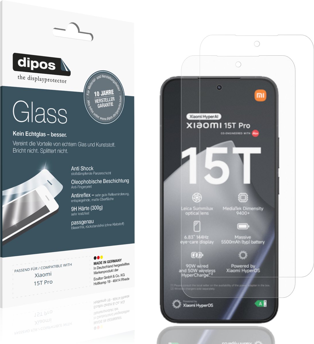 dipos – 2x Matte Pantserfolie geschikt voor Xiaomi 15T Pro | 9H Screenprotector