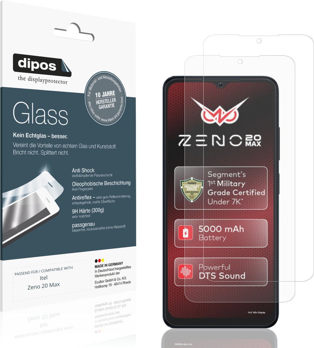dipos – 2x Matte Pantserfolie geschikt voor Itel Zeno 20 Max | 9H Screenprotector
