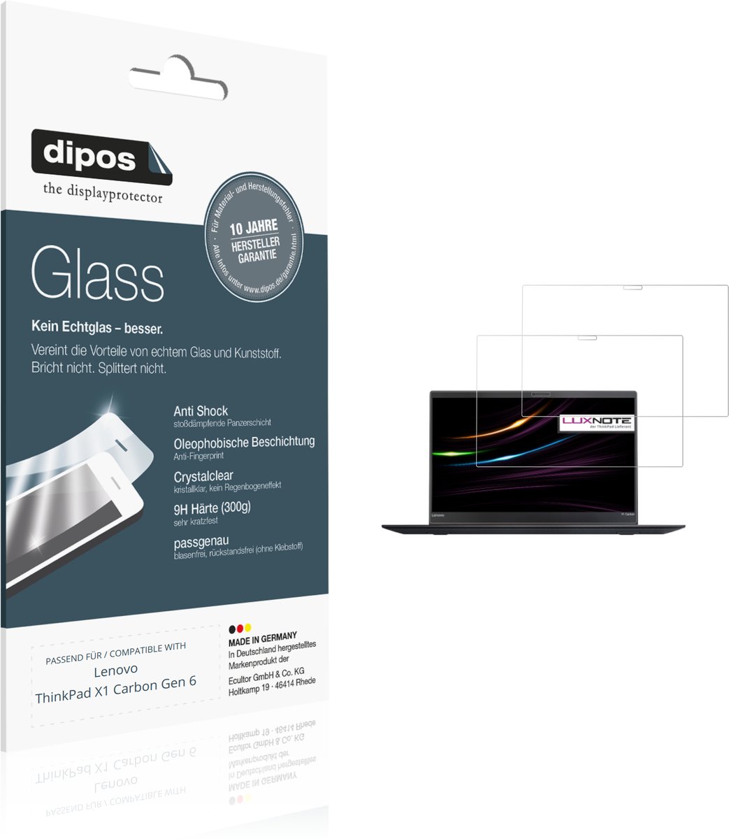 dipos – 2x Pantserfolie geschikt voor Lenovo ThinkPad X1 Carbon Gen 6 | 9H Screenprotector