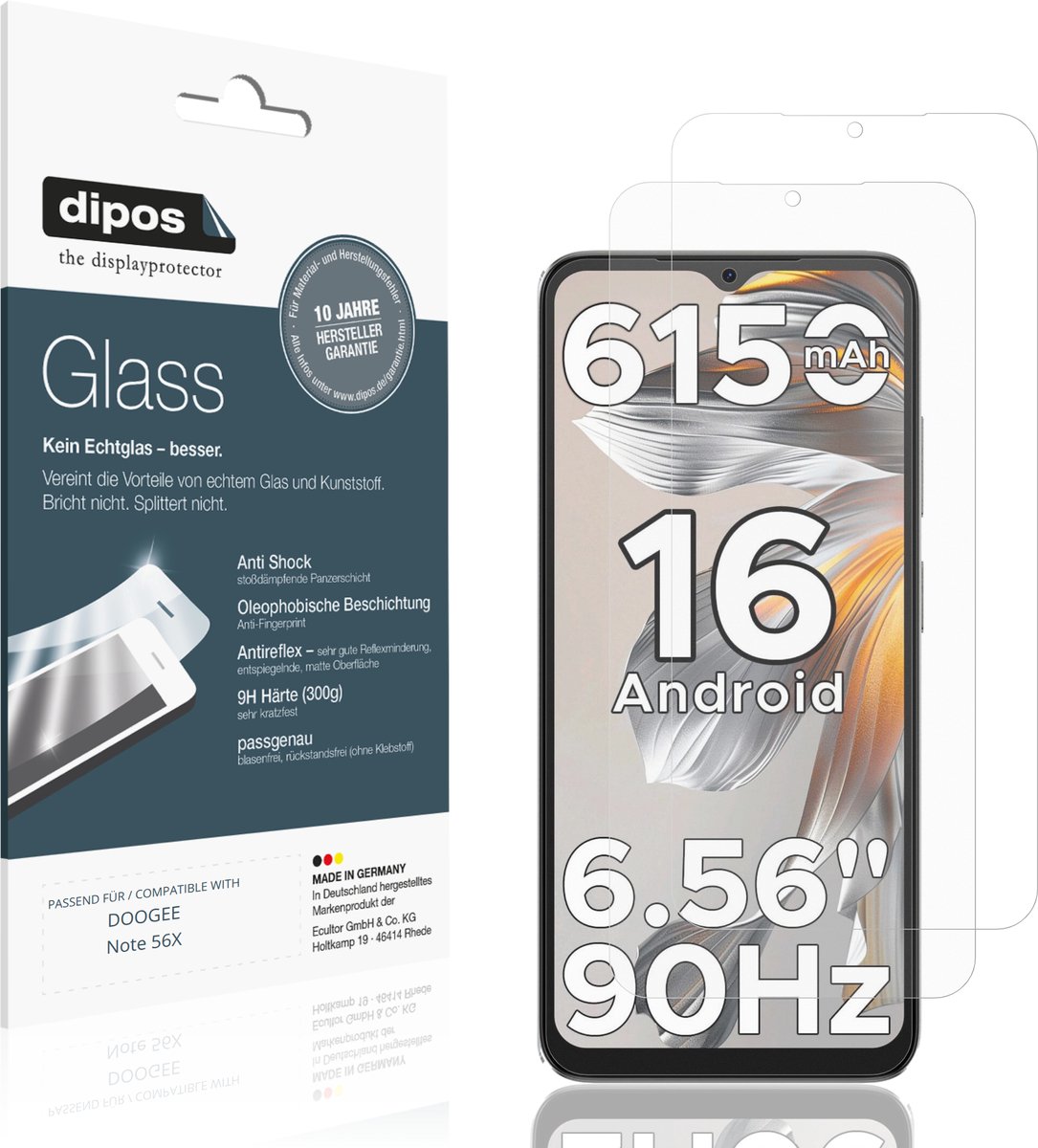 dipos – 2x Matte Pantserfolie geschikt voor DOOGEE Note 56X | 9H Screenprotector