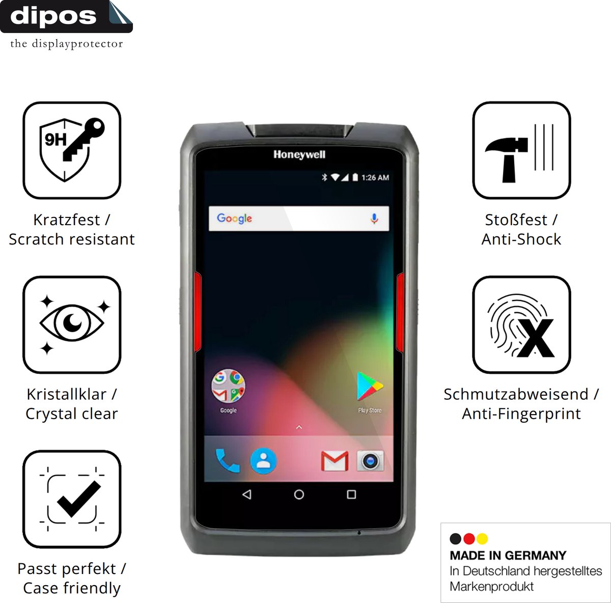 dipos – 2x Pantserfolie geschikt voor Honeywell ScanPal EDA71 | 9H Screenprotector