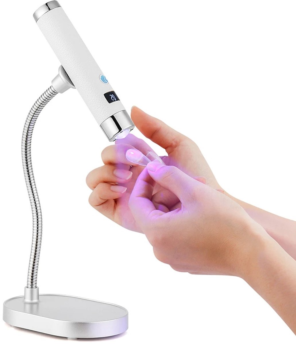 Cherrys Finds - UV-lamp Voor Nagels - Oplaadbare UV LED Nagellamp - LED-Gelnagellamp - Mini-Nagellamp Voor Gelnagels - Met Flexibele Slang - AI-sensor - Desktop En Handheld Gel Nagellamp - Wit
