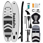 LifeGoods PaddlePro SUP Board - met Zitje - Opblaasbaar Paddle Board - Complete Set - Max. 150KG - 320x81cm - Wit/Zwart