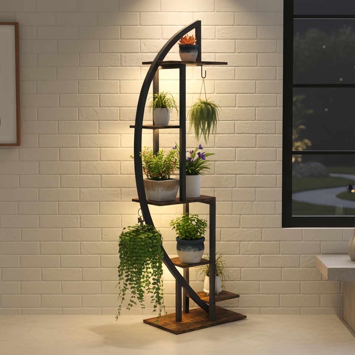 Famanu – Plantenstandaard met groeilicht voor binnen en buiten, 160 cm hoog, 6 niveaus, ideaal voor terras, tuin en woonkamer, perfect voor het creëren van een groene hoek met uw favoriete planten