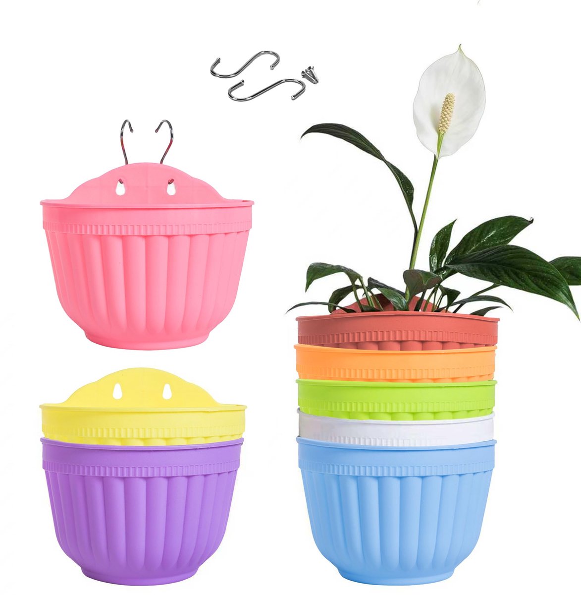Famanu – Set van 8 kleurrijke hars muurplantenpotten, verticale tuinoplossing voor binnen en buiten, ideaal voor keuken, balkon en slaapkamer decoratie