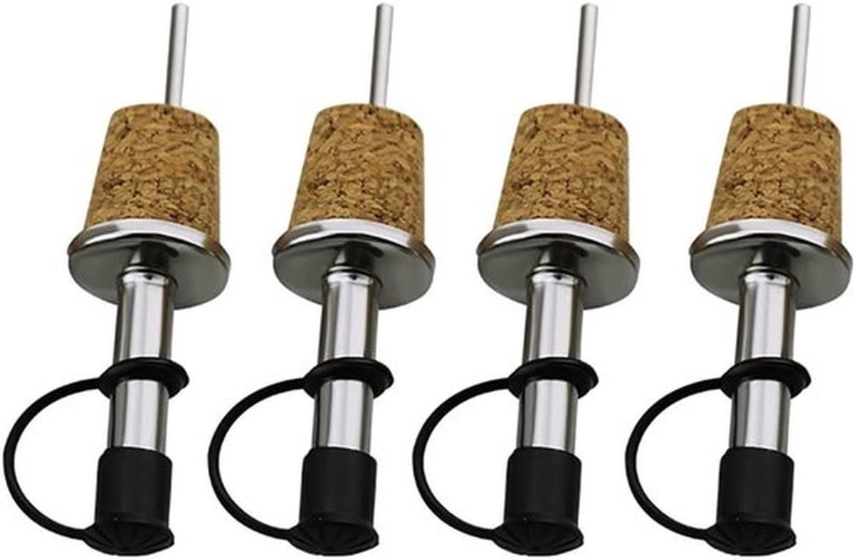 Set van 4 Watergeefflessen met Korken, RVS Sprayflessen voor Olie, Azijn en Dranken, Perfect voor Wijn en Siropen