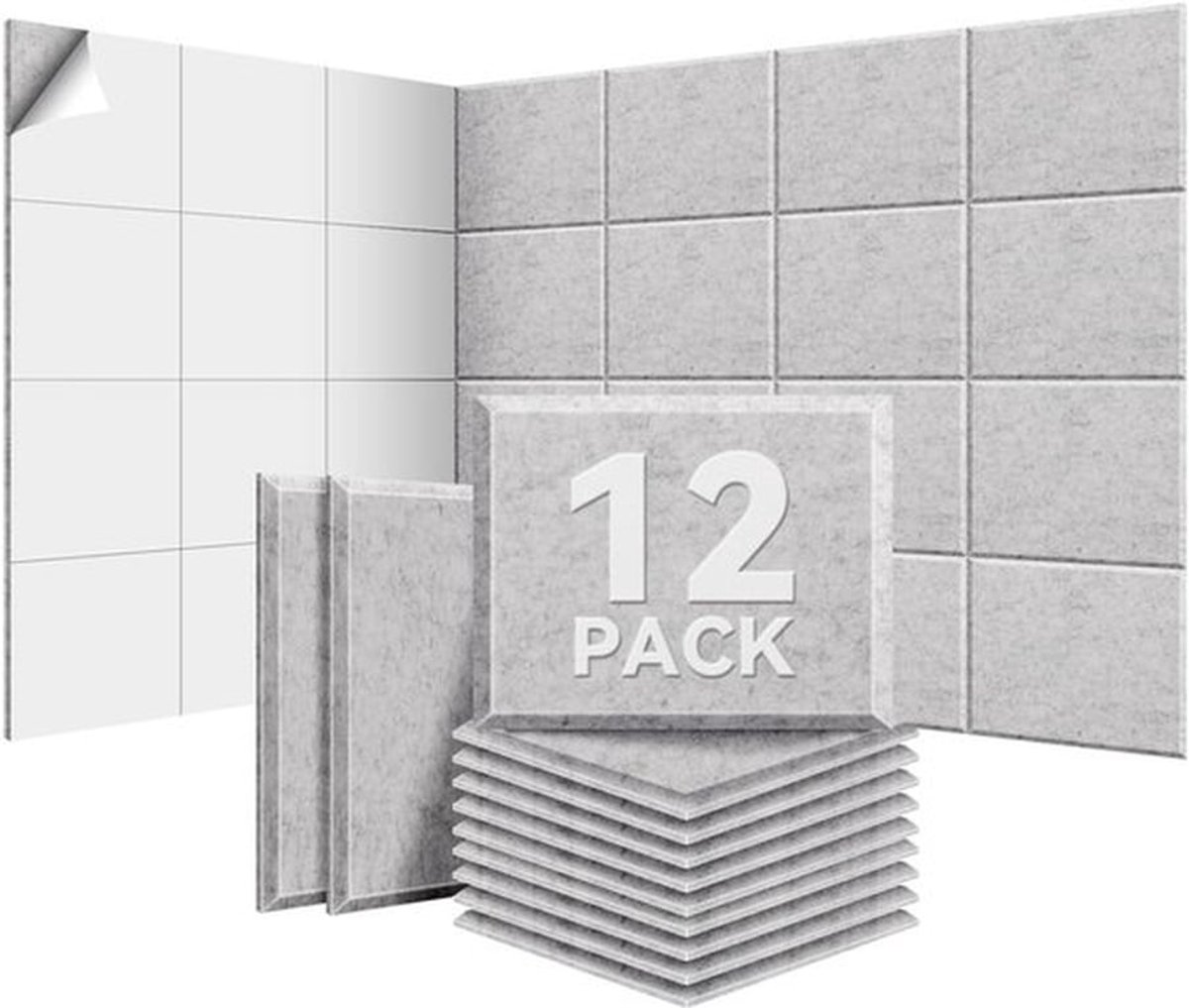 Akoestische Panelen Zelfklevend - 12 Stuks - 30x40x0,9cm - Geluidsisolatie - 100% Polyester - Premium Geluidsabsorptie - Geluidsabsorberende Panelen