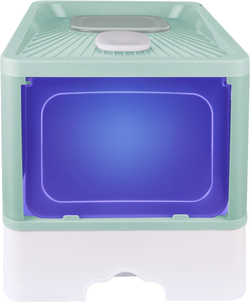 PIPIPOXER Kattenbak met lade -Kattentoilet - Opvouwbare Gesloten Kattenbak met Lade -Ultravioletsterilisatie - Dubbele ingang/uitgang-38x48x37cm -Groente