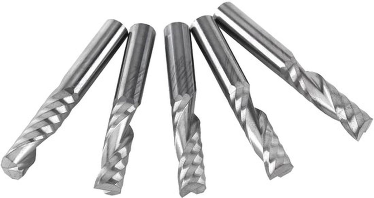 Frezen Set van 5 Stuks - Wolfraamcarbide - Snijkant 6 mm - Schachtdiameter 6 mm - Geschikt voor CNC-snijmachines - Voor zachte materialen - Snijgereedschap