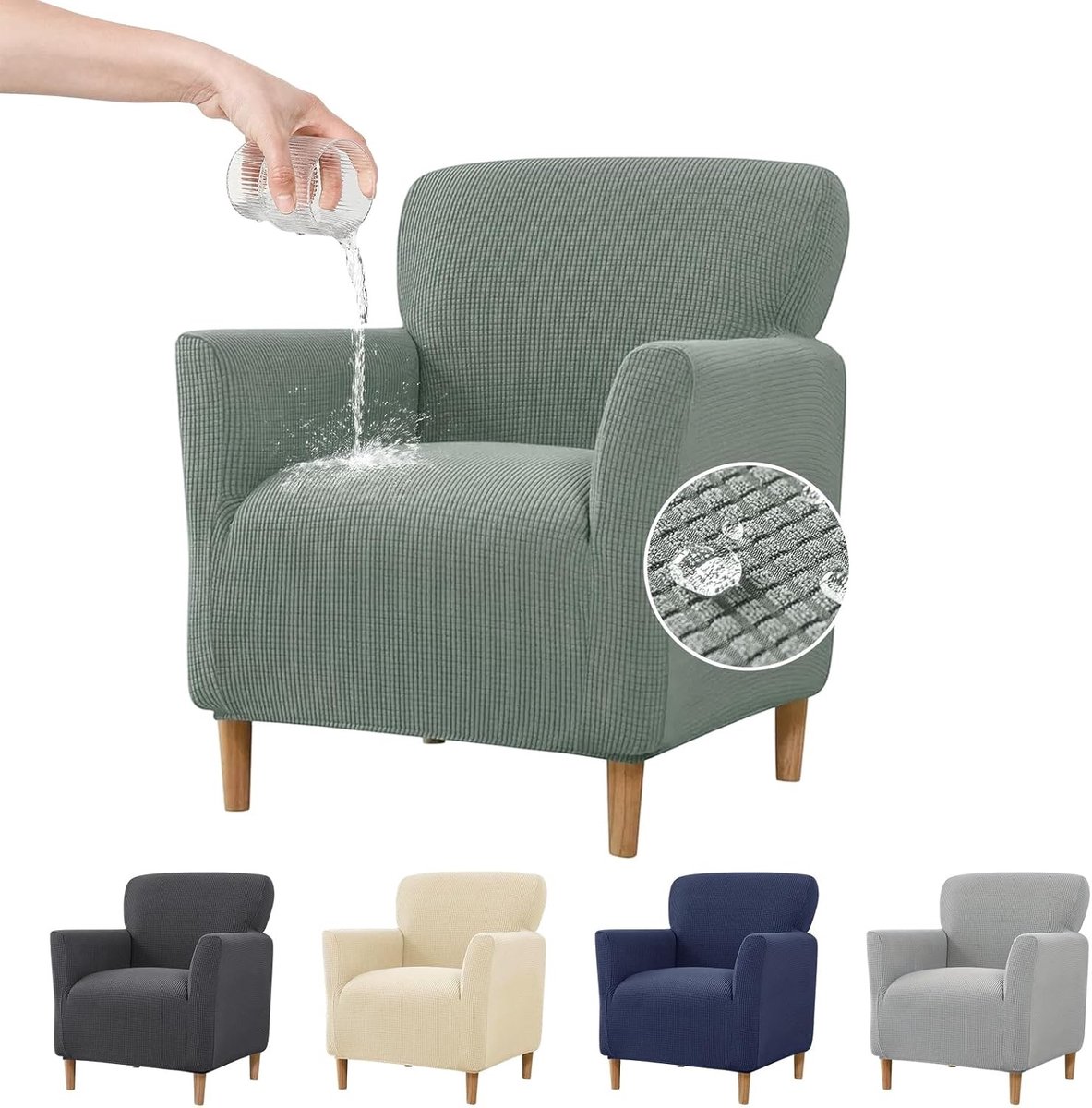 Elastische Jacquard Stoelhoes met Armleuningen, Verwijderbaar en Wasbaar, Bescherming tegen Vlekken, Haar en Slijtage voor Woonkamer en Kantoor (Lichtgroen)