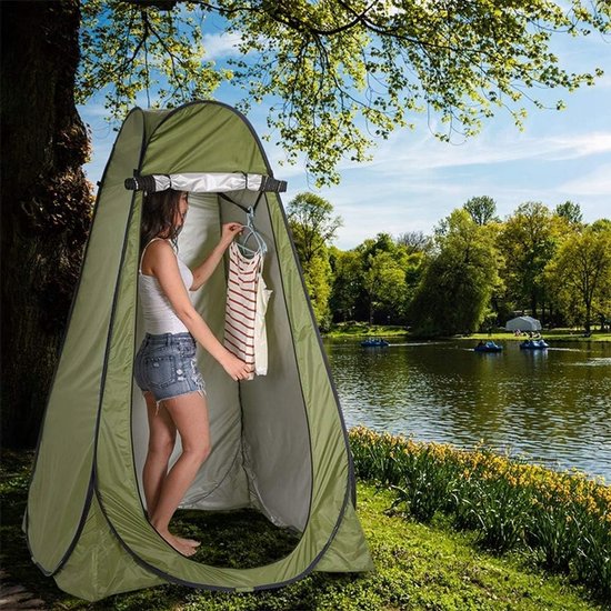 Multifunctionele Douchetent - Kleedtent - Toilettenten - Pop-Up Tent - Omkleedtent - 1 Persoons - 2 Ventilatieramen - Snelheidsopening - 150x150x190 cm - met Haringen & Scheerlijnen - Douche & Toilet - Voor Kamperen & Strand & Outdoor - Militairgroen — afbeelding 5