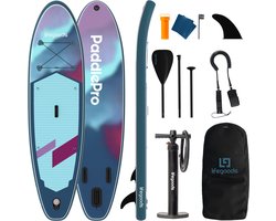 LifeGoods SUP Board Allround Compact - 120 KG Draagkracht - 300 x 76 cm - Opblaasbaar - Compleet SUP pakket - Blauw/Paars