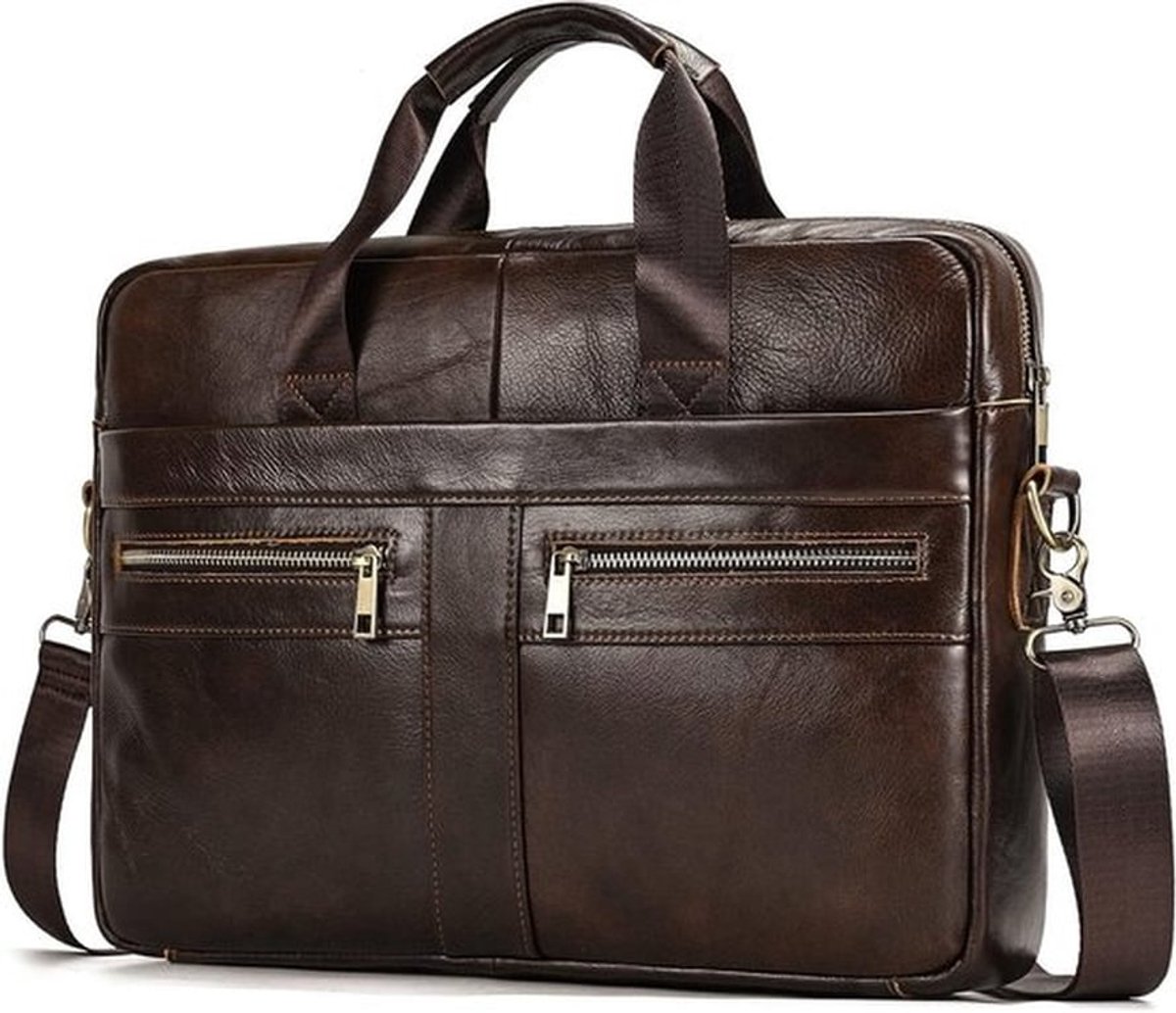Leren Laptoptas voor Mannen - 15.6 Inch Schoudertas, Handtas en Business Bag voor Kantoor en Notebook