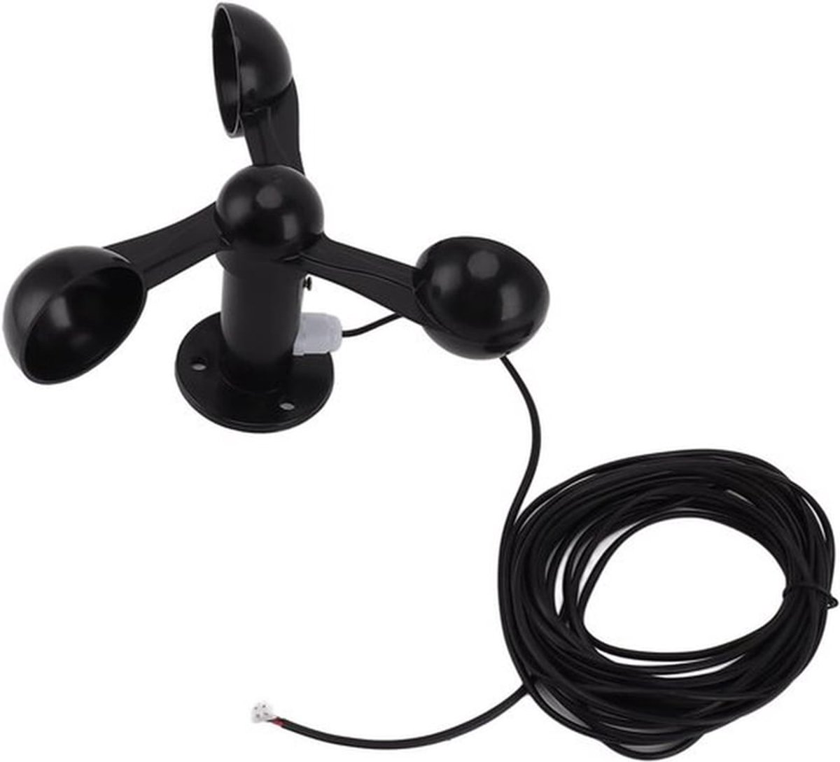 Anemometer-sensor - Meet windsnelheden - Inclusief 8 m waterdichte kabel - Kenmerken 4 cm montagegat - Anti-interferentie ontwerp - 3-kops windsnelheidsdetector - Geschikt voor buitengebruik