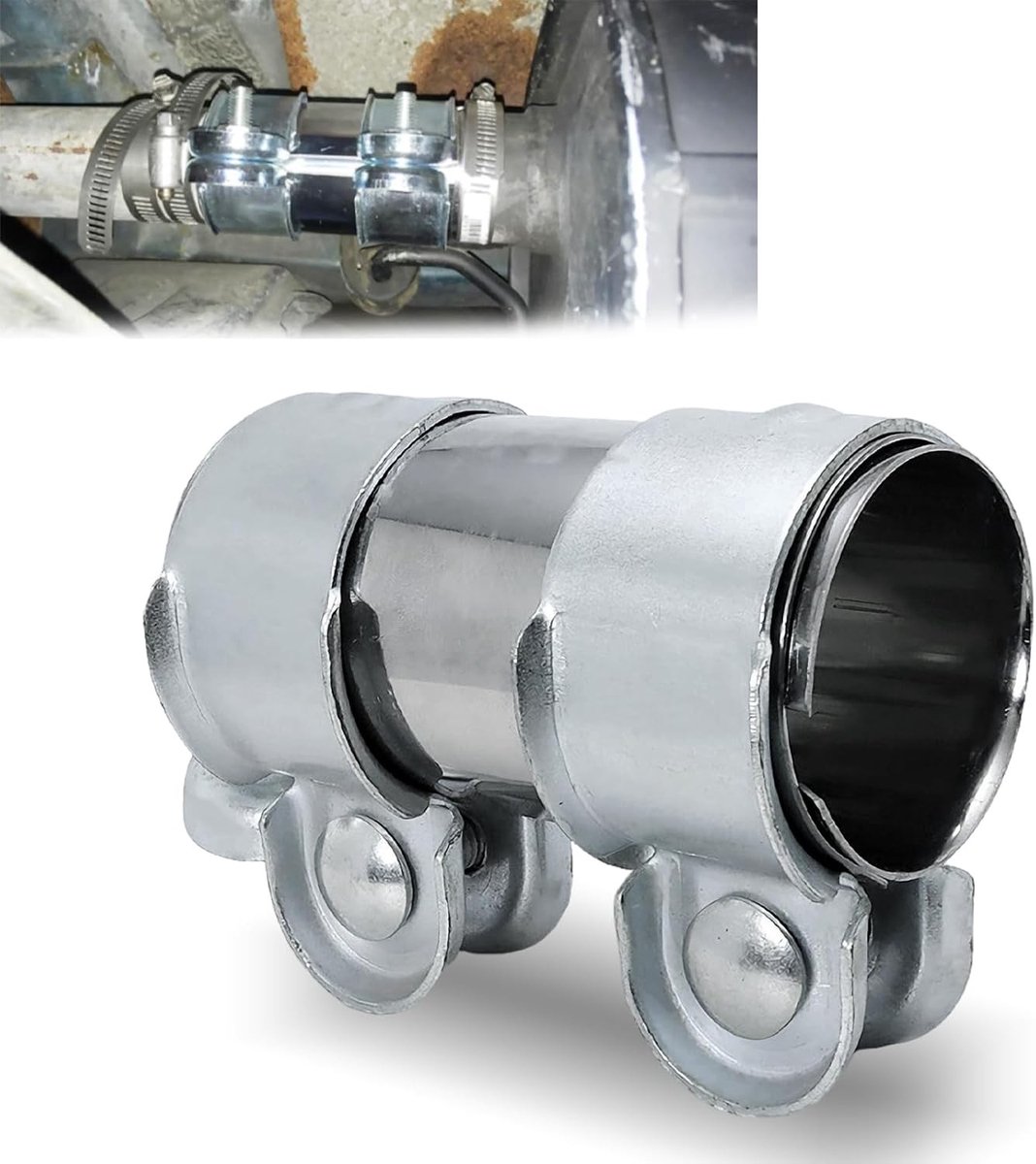 Dubbele Uitlaatklem Ø 50 mm x 125 mm - RVS Uitlaatconnector voor Uitlaatbuizen en Verbindingen