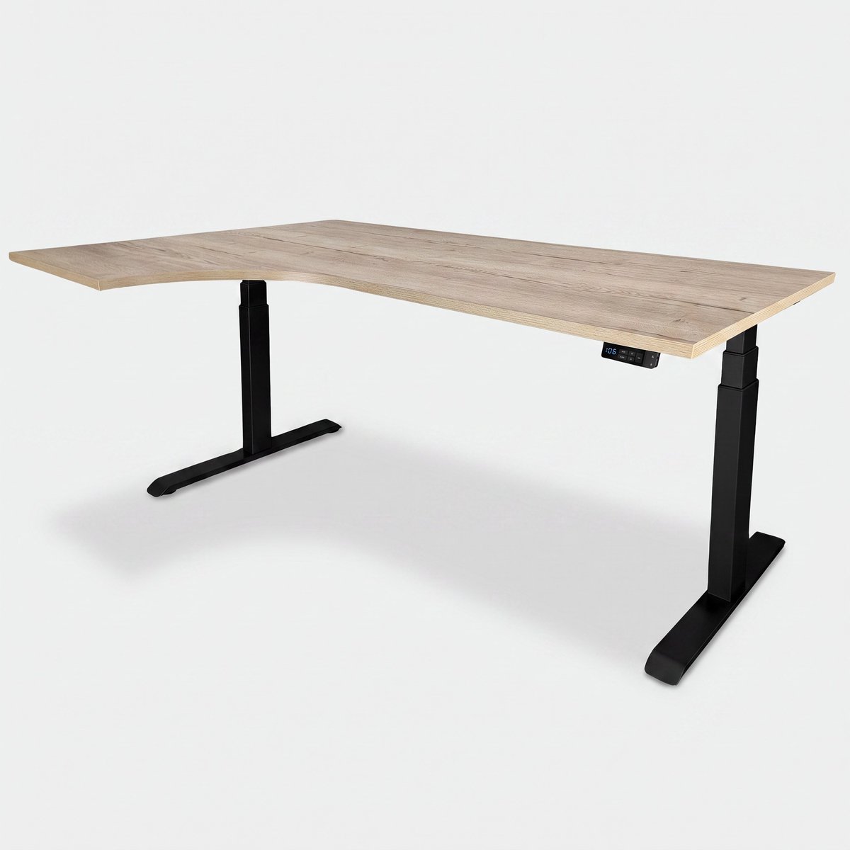 Zit-sta wingbureau elektrisch 180x120cm – Zwart, Natuur eiken (Links)