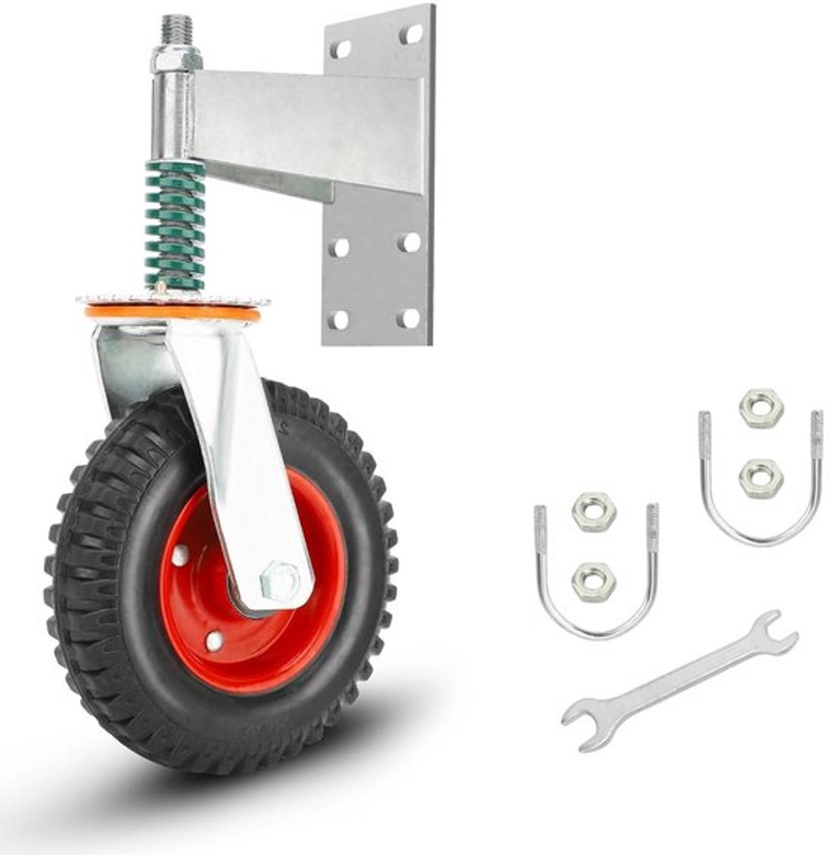 Uitgevoerd Poortwiel 600Lb Capaciteit - Voor Metalen Buis Draaipoort - Universele Rubberen Rol met Schokabsorptie - Rood - Inclusief Sleutel en Schroeven