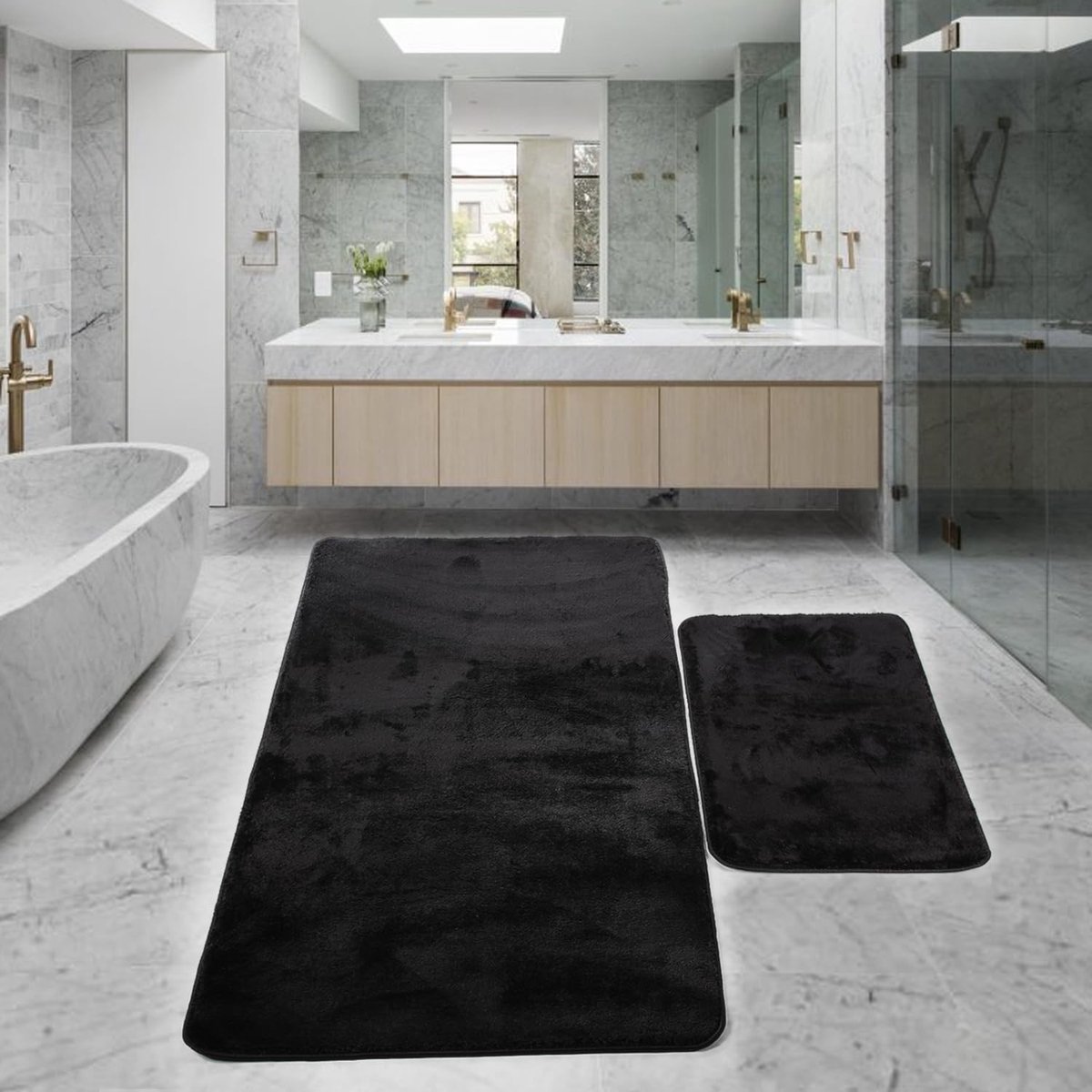 Solidchoice - Set van 2 Antislip Badmatten, Zwart, Sneldrogend en Wasbaar