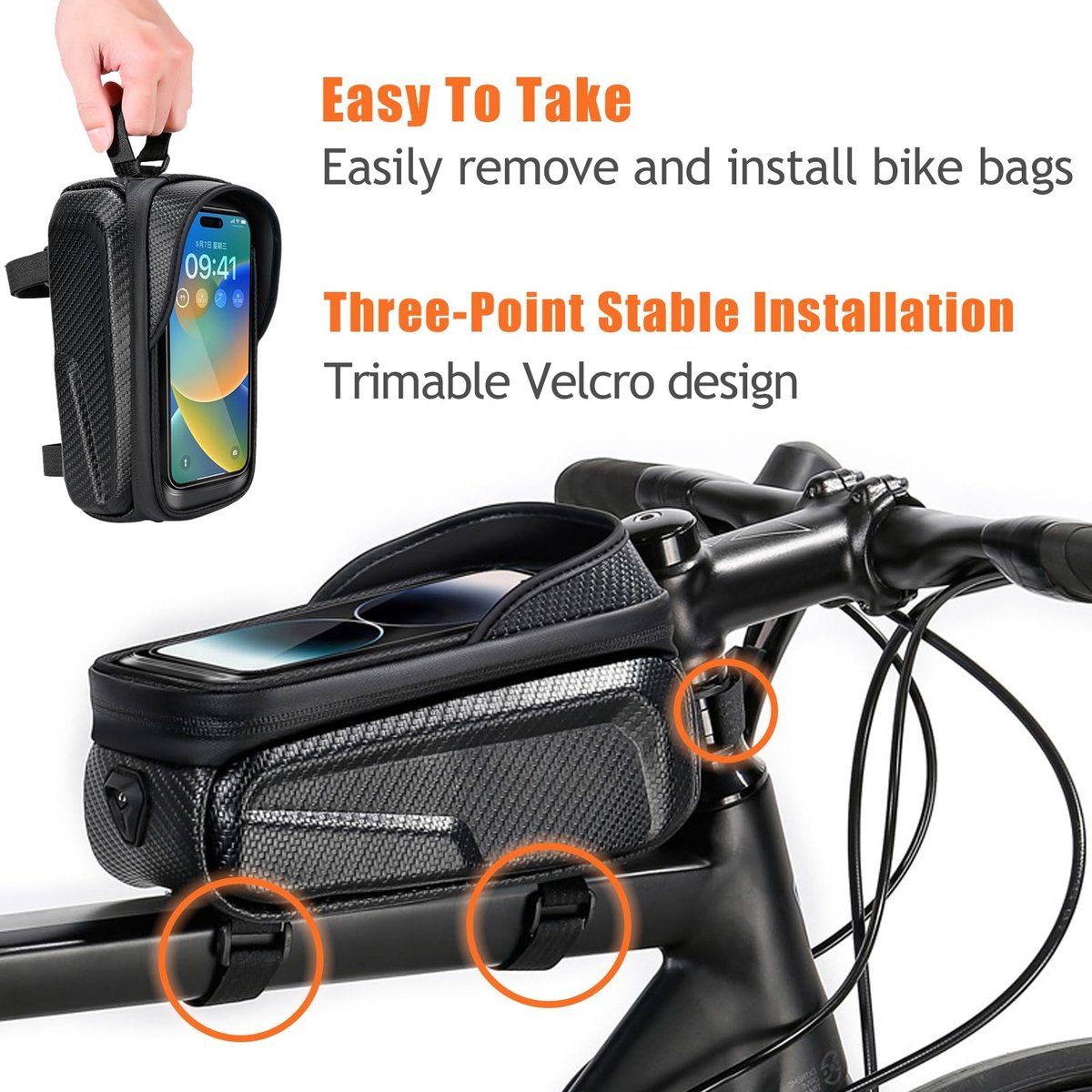 Solidchoice - Fietstas voor Frame met Waterdichte Telefoonhouder