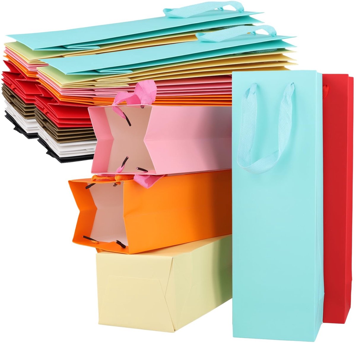 Solidchoice - 40 Stuks Kleurige Wijnfles Tassen met Handvatten voor Feestjes
