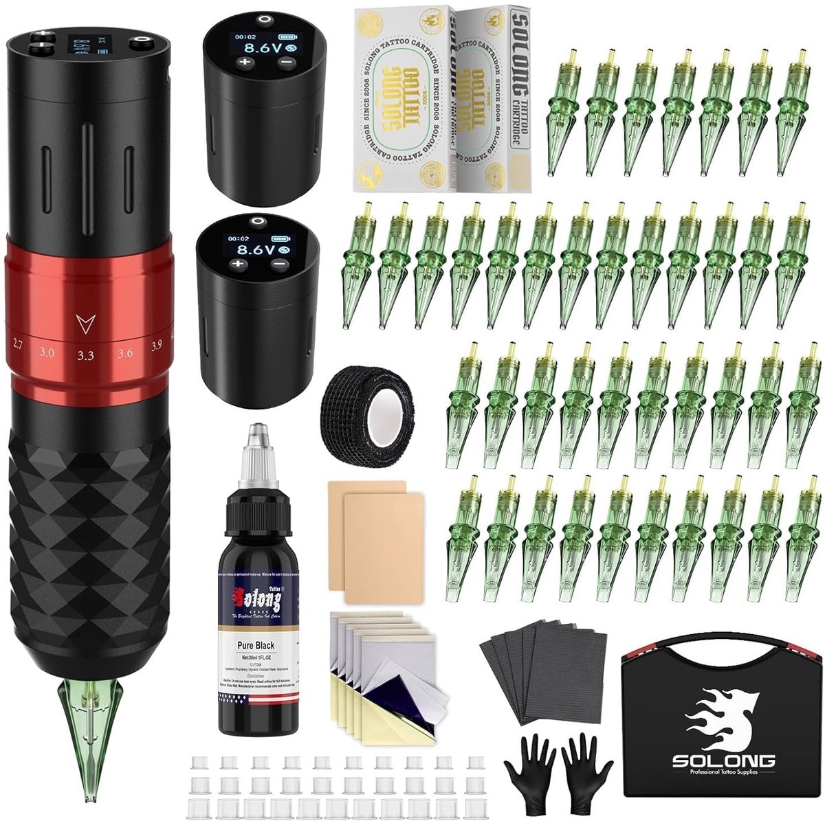 Solidchoice - Professionele Draadloze Tattoo Machine Set met 40 Cartridges en Inkt