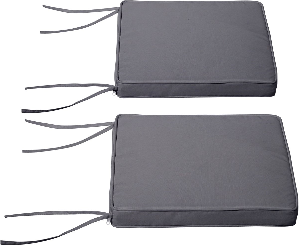 Twee vierkante - waterdichte polyester Tuinzitkussens Set voor buiten - Vulling van 5 cm - 45 x 45 cm - donkergrijs