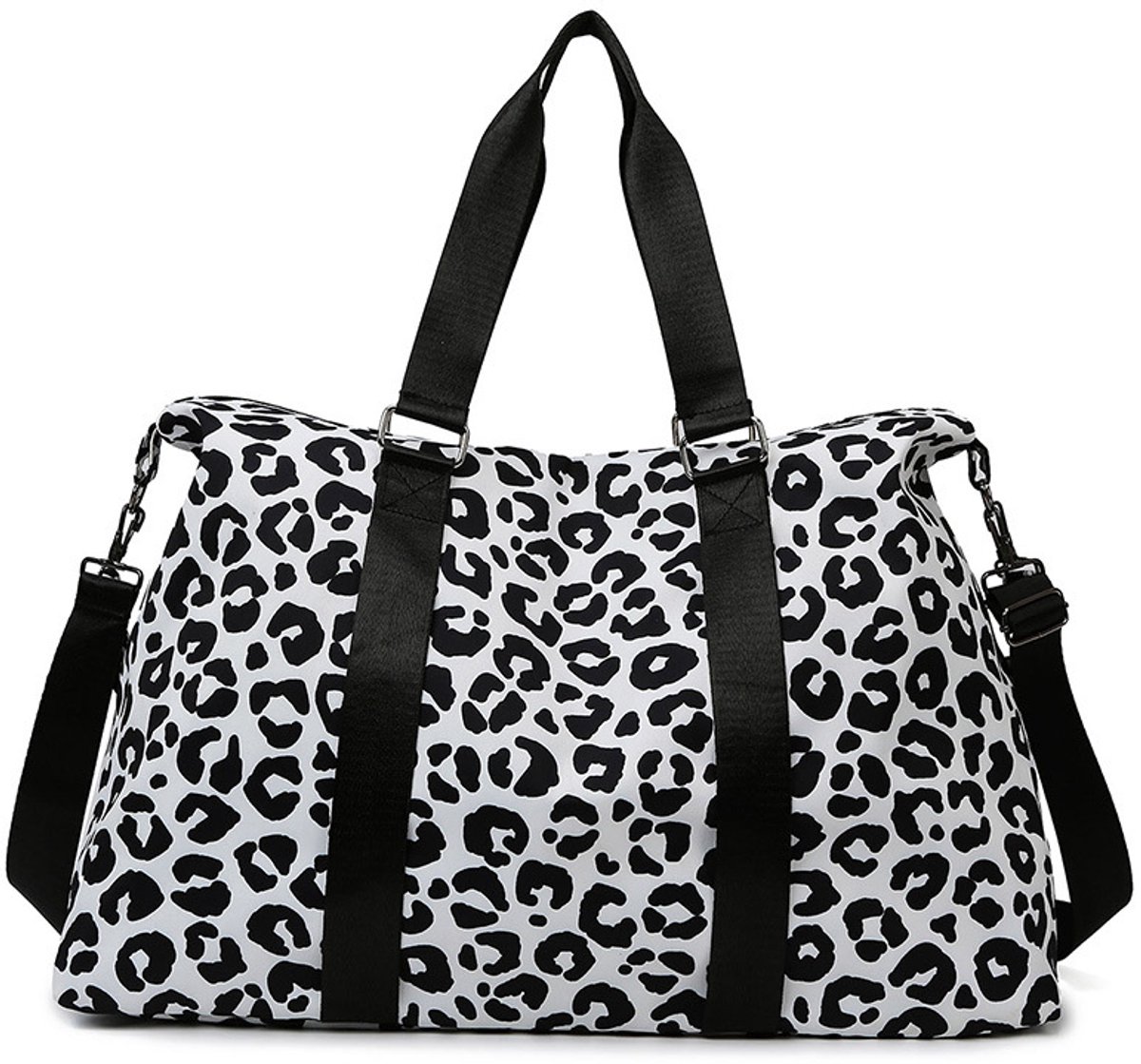 Dames & Heren Weekendtas – 20-35L – Witte met Zwarte Luipaardprint – Oxfordstof – Handtas, Schoudertas & Crossbodytas – Reistas voor Sport, Fitness, Weekendje Weg & Werk