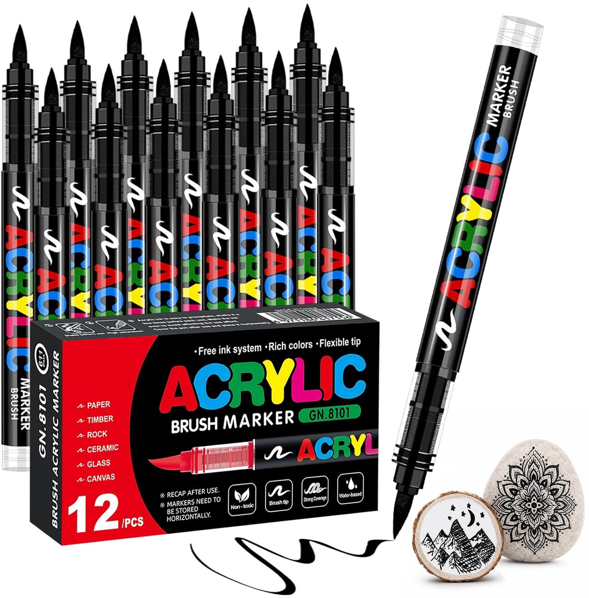 Solidchoice - Set van 12 Zwarte Acrylverf Markers