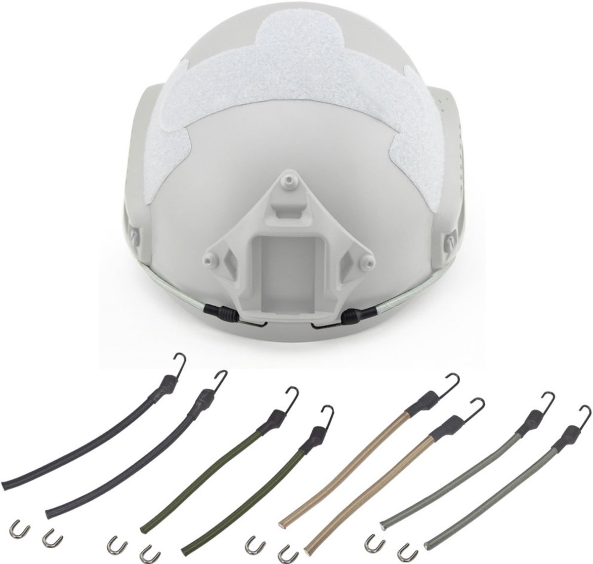 Set van 8 stuks (4 sets) tactische helm elastische bevestigingsriemen met metalen haken, helm accessoires voor het vastmaken van accessoires, 4 kleuren