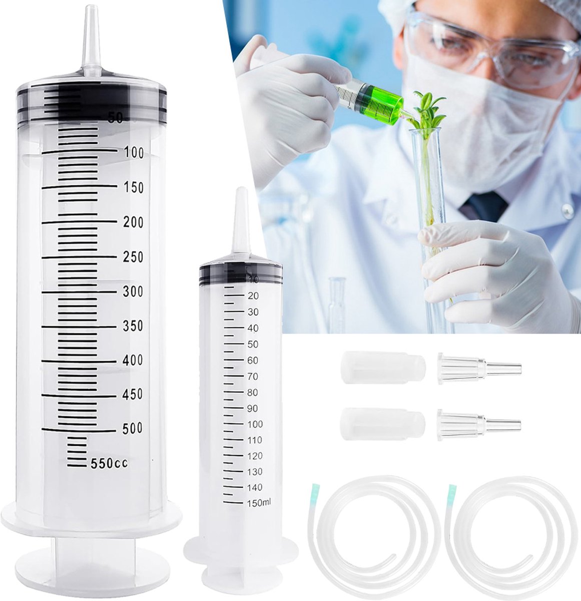 Grote Spuit 150ml+550ml - Kunststof Spuit Met Buisje - Grote Spuit Voor Vloeistoffen - Maatspuit - Herbruikbare Vloeistofspuit