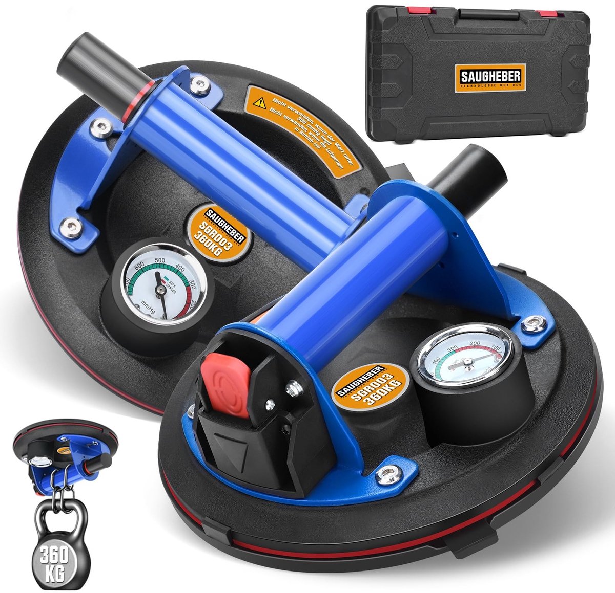 Solidchoice - Set van 2 Zuignappen met Drukmeter tot 360 kg