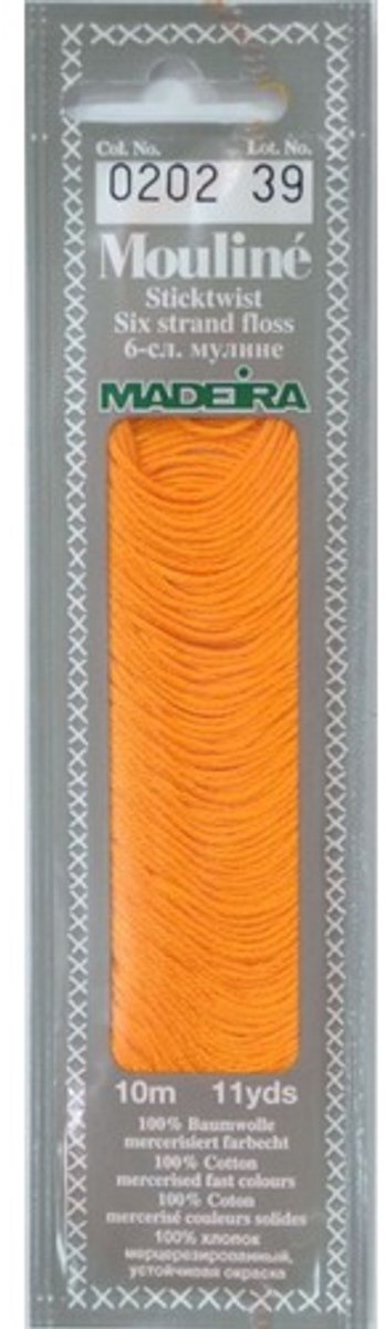 Borduurgaren Madeira Mouline 10 meter 6 draads splijtgaren - oranje (202)