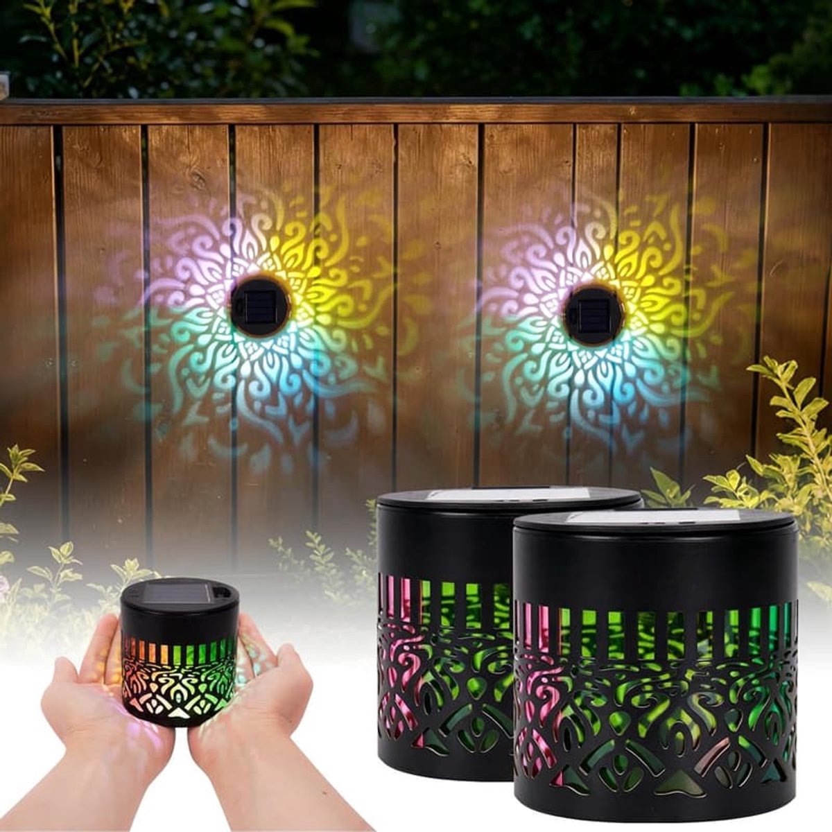 Set van 2 - 8,5x8,5x8,5 cm - Waterdicht - Solar wandlamp - Sfeerverlichting Geschikt voor hekken en muren - Solar wandlamp Geschikt voor buiten - Solar boomlamp...