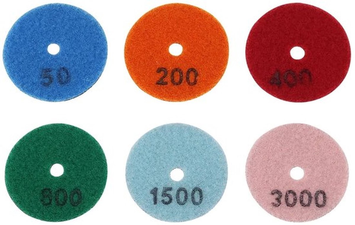Diamant Polijstpads - 6 Stuks voor Graniet en Marmer - Grit 50 tot 3000 - Polijsten en Schuren - Voor Professioneel Gebruik - Formaat 2 Inch
