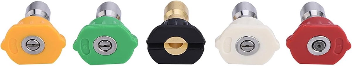 Set van 5 Hogedrukspuitmondstukken van Messing en RVS met Kleurgecodeerde Tips voor Tuin, Auto en Terrein, Tot 4000 PSI