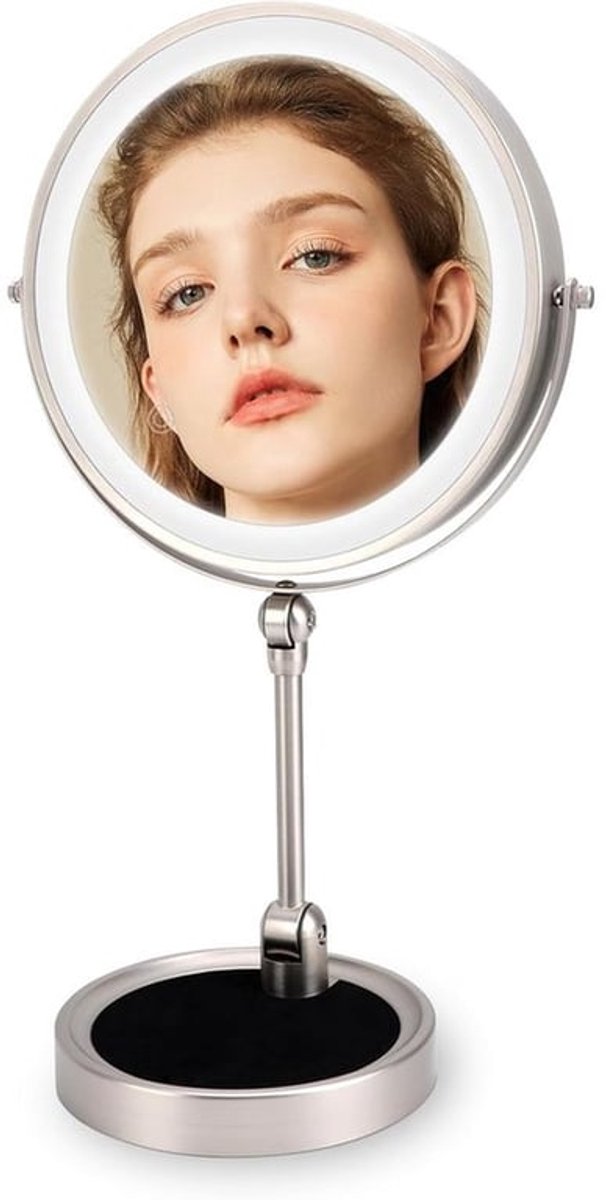 Make-up Spiegel 9 Inch met Verlichting, Oplaadbaar en Vouwbaar, 5x Vergroting en Touch Control voor Perfecte Make-up Applicatie