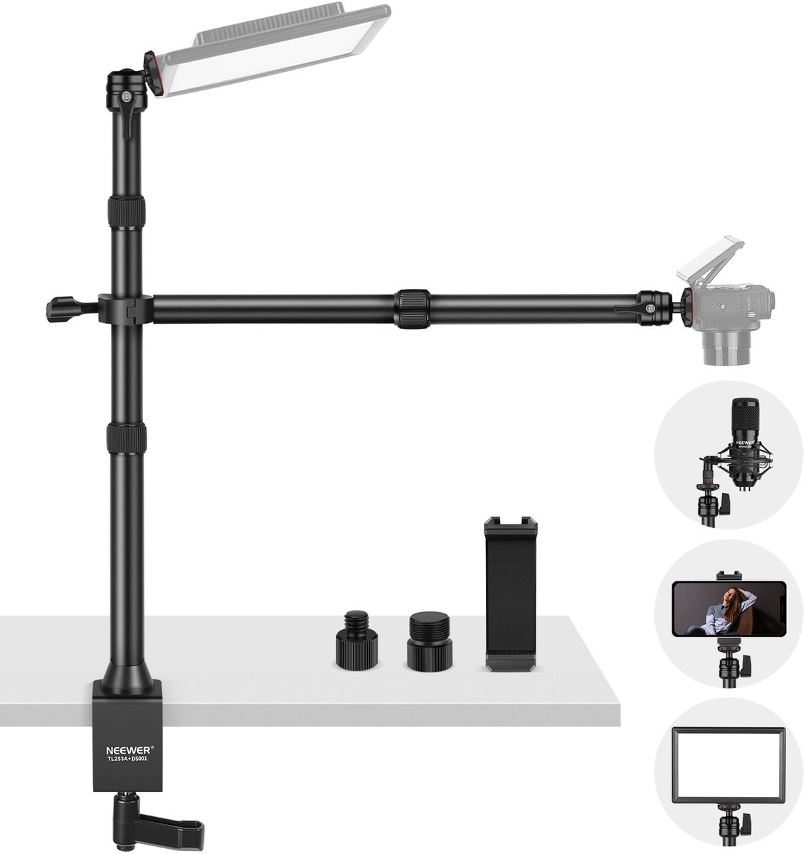 Solidchoice - Tafelcamera Statief met 2 Telescopische Armen en Smartphonehouder