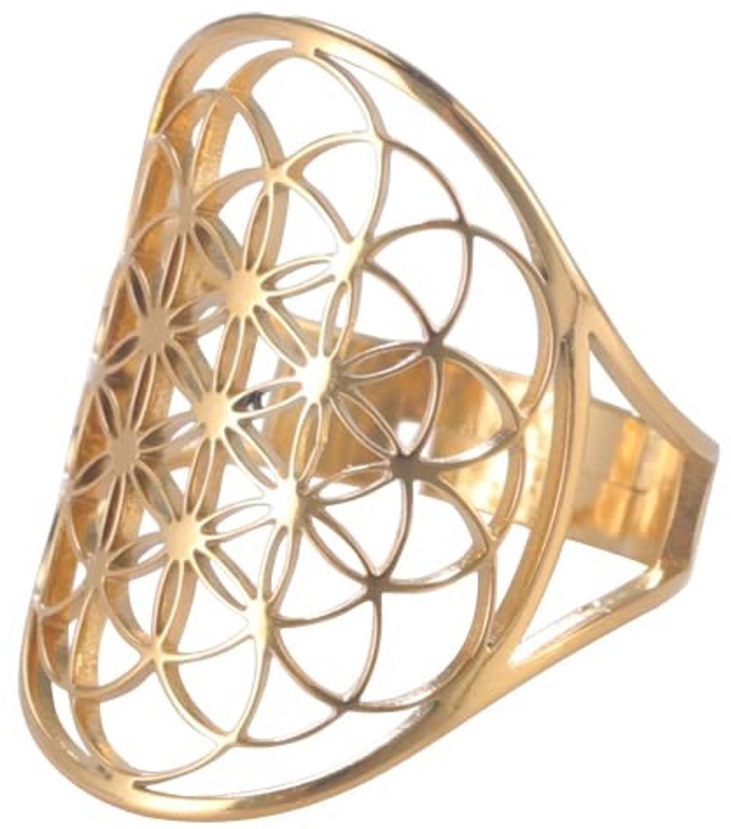 Solidchoice - Verstelbare RVS Openwork Flower of Life Ring