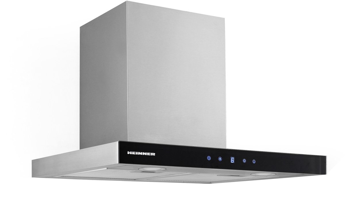 Heinner DCH-650TIX Wandschouw Afzuigkap 60 cm – 595,8 m³/u – 3 Standen – Touchbediening – Timer – 190 W Motor – 2 LED-verlichting – RVS/Zwart Glas – 5 Jaar Garantie
