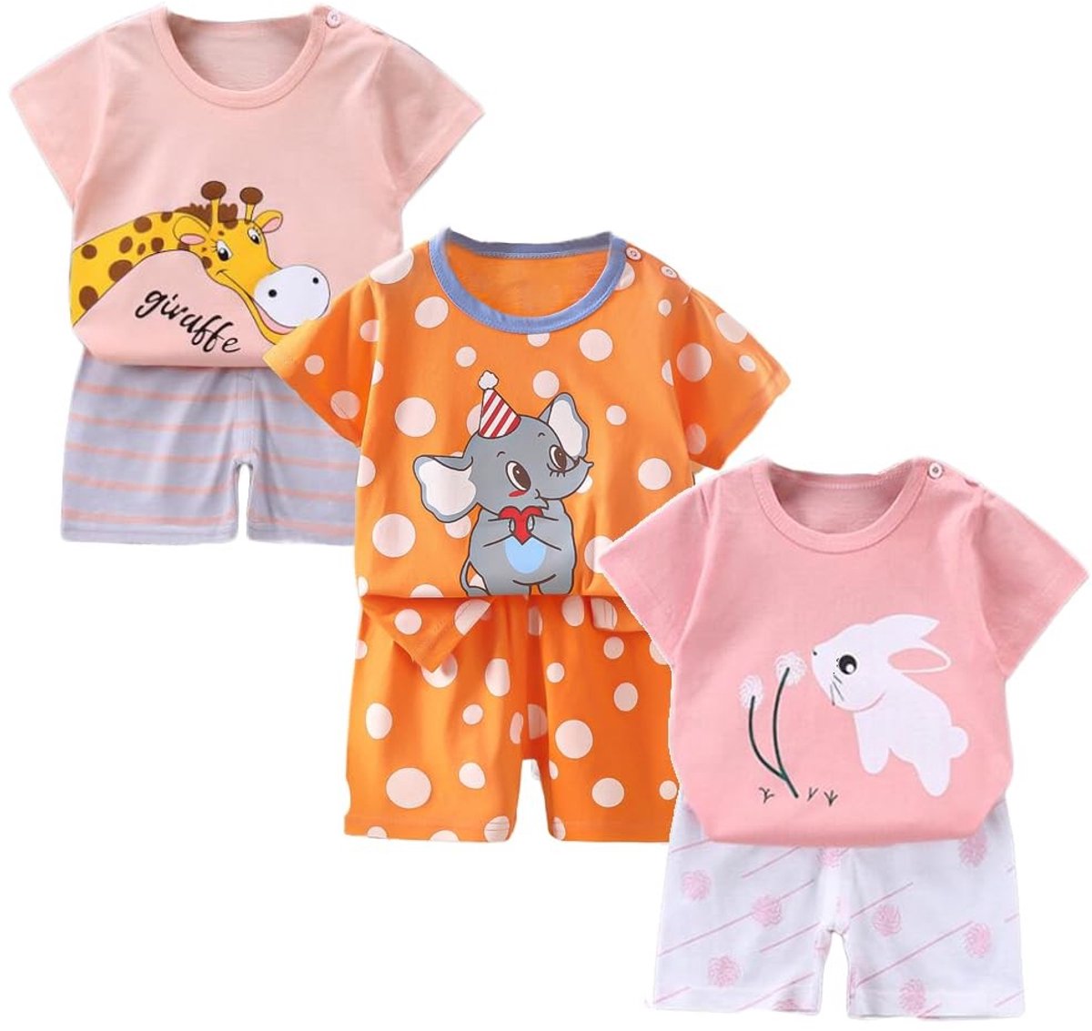 Solidchoice - Set van 6 Katoenen T-Shirts en Shorts voor Baby Meisjes