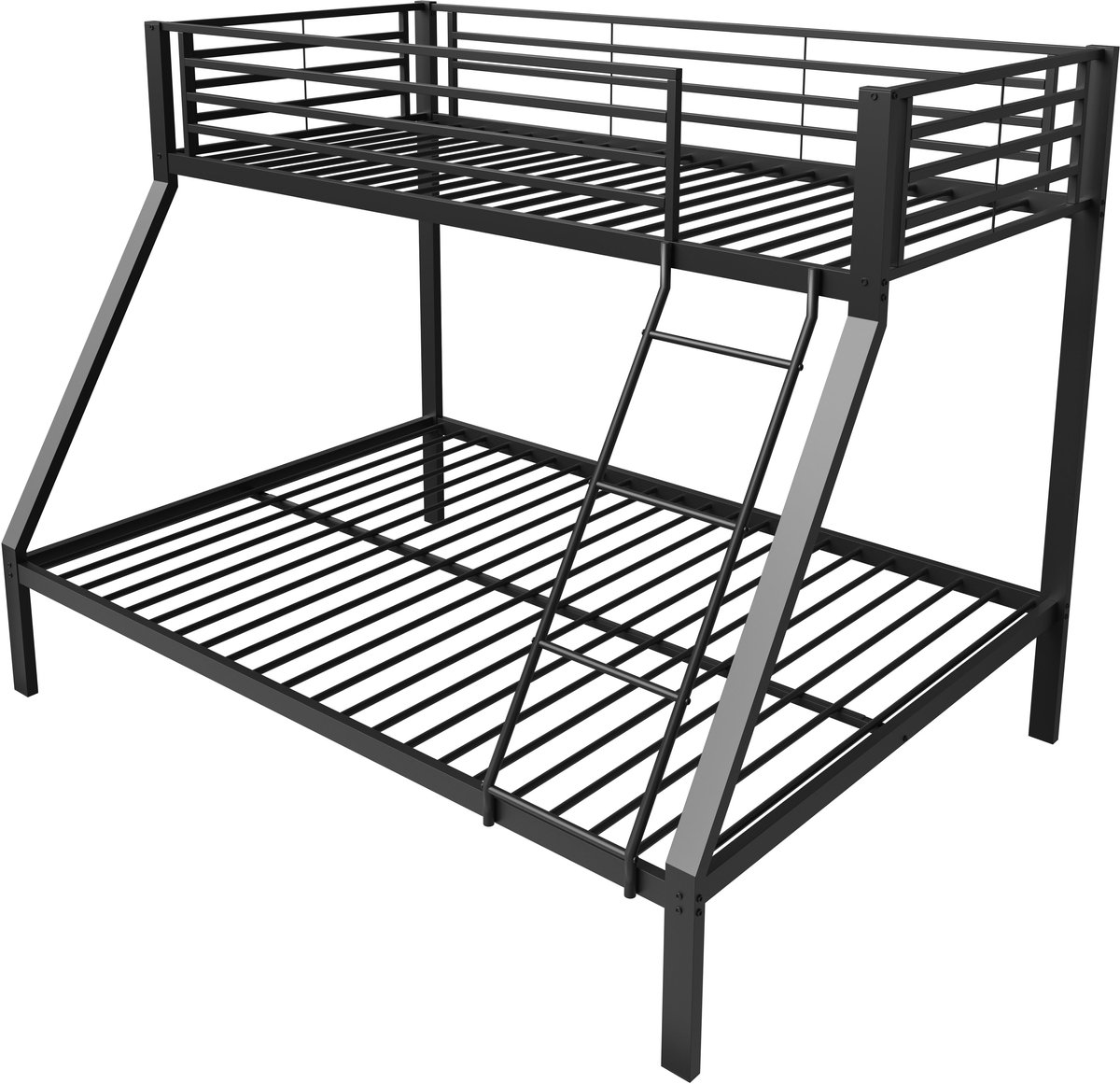 Merax Metalen Stapelbed 90x200 cm En 140x200 cm - Familiebed - Veiligheidshek - Links Of Rechts Monteerbare Ladder - Metalen Lattenbodem - Zwart