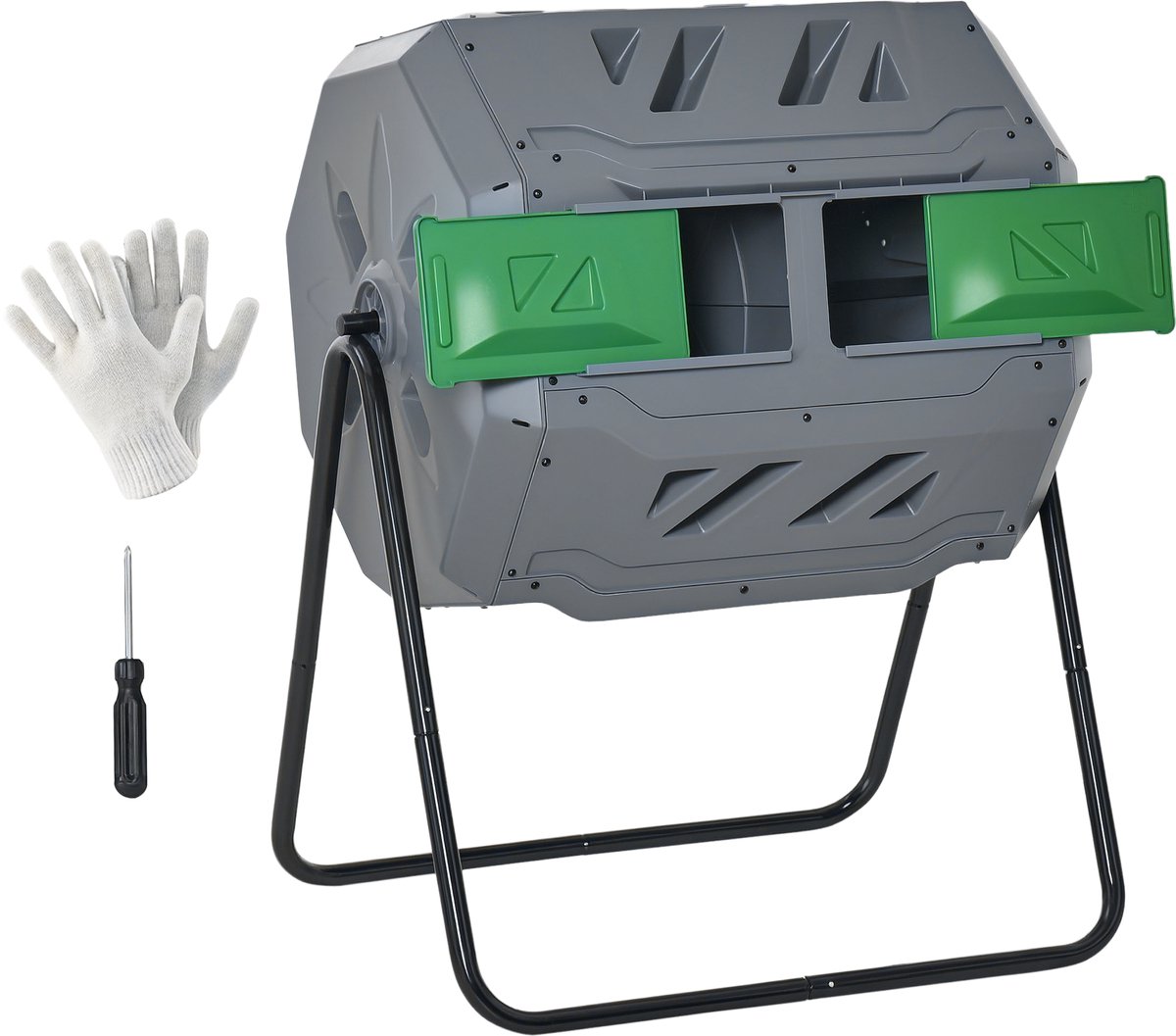 Afvalcompostbak – 360° draaibaar – ontwerp met twee compartimenten – 160 liter – PP-staal – grijs