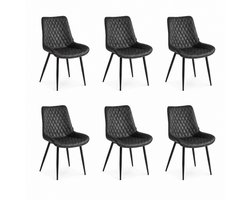 Colenis - Adama Eetkamerstoel - Set Van 6 - Antraciet - Microfiber - Industrieel