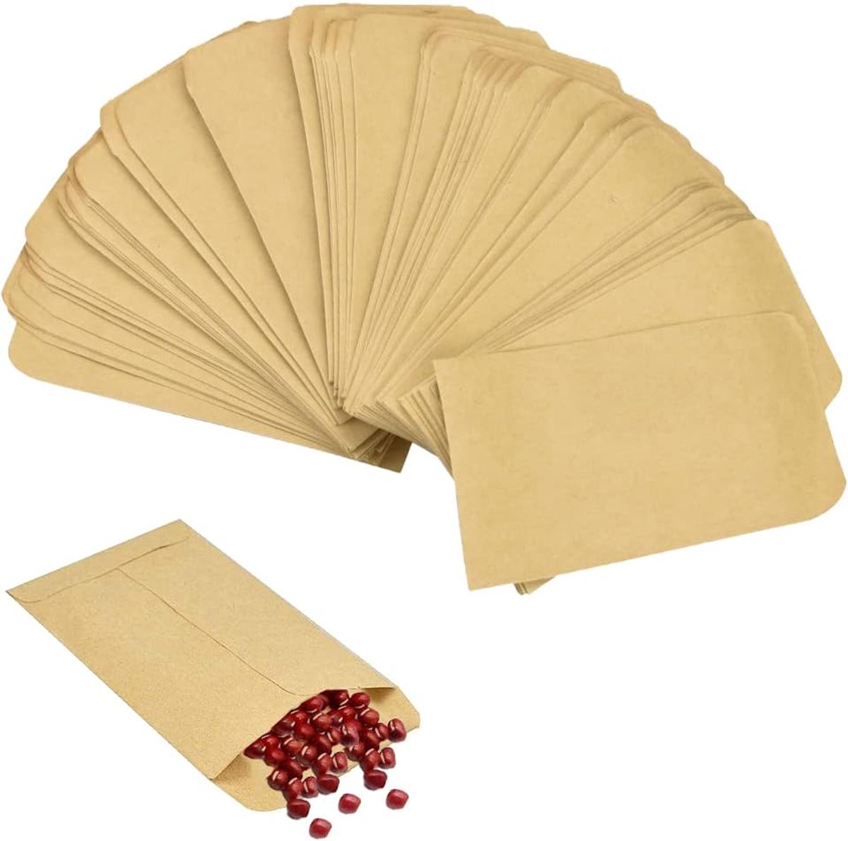 100 Stuks Kraft Papieren Zakjes - Bruine Zaden- en Snoepzakjes met Vintage Design - Milieuvriendelijke Verpakking voor Zaden, Snoep en Briefjes