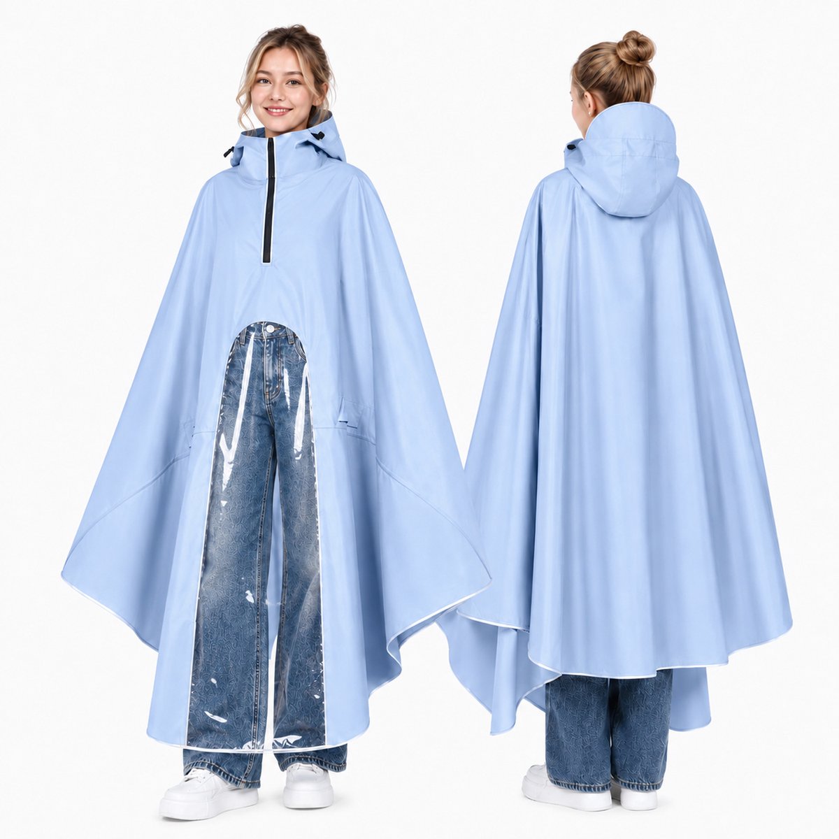 Ulisem - Regenponcho Volwassenen - Herbruikbare Regenjas met Capuchon & Hoge Kraag - Fietsponcho voor Fiets, E-Step, Wandelen & Outdoor - Zonder Spiegelhoezen - 3xl - Blauw