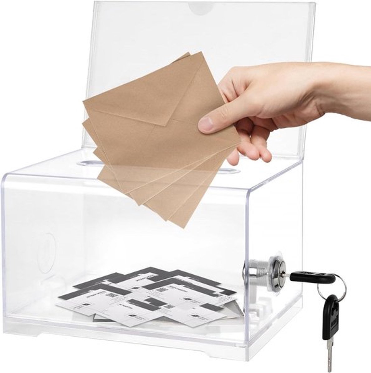Afsluitbare Acryl Donatiebox 16x12x10 cm Transparant - Sleutel Slot Stembus Verzegeld - Prijsuitreikingen.